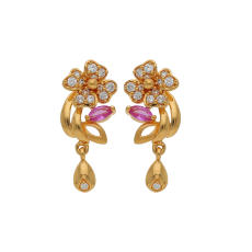 FLORAL DESIGNED GOLD STUD WITH PINK & WHITE STONES
